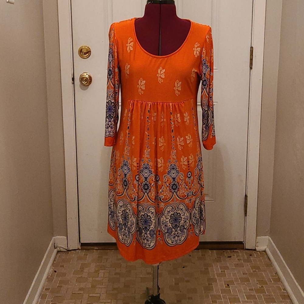 R & B Collection Orange & Blue Dress